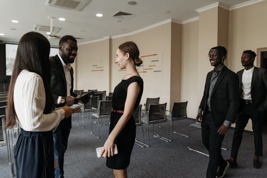 Image of a group of freelancers at a tech networking event